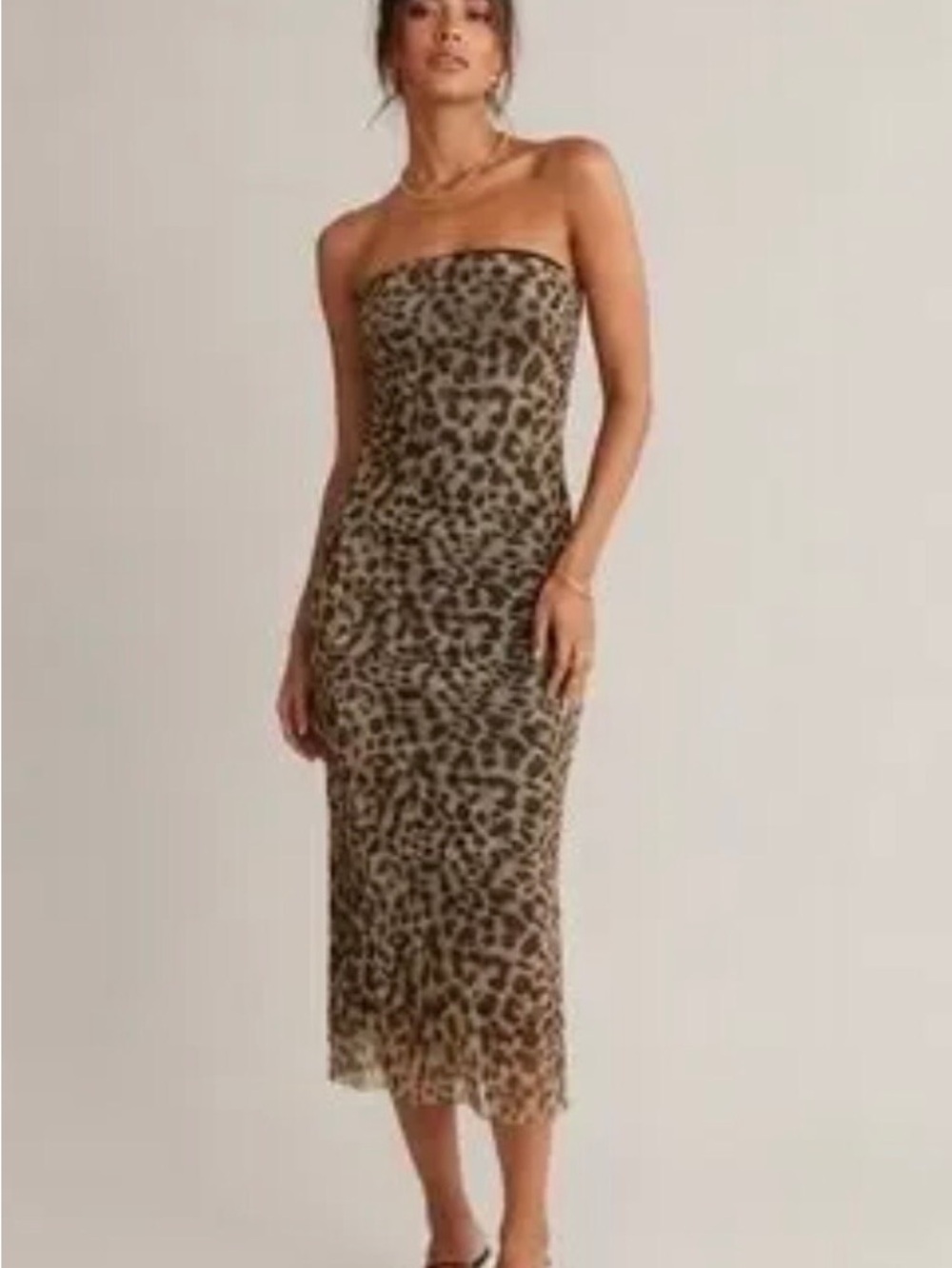 Noisy May Strapless Leopard-Print Midi Dress in Brown and Black